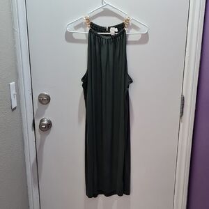 Chic Green Sleeveless Halter Midi Dress
